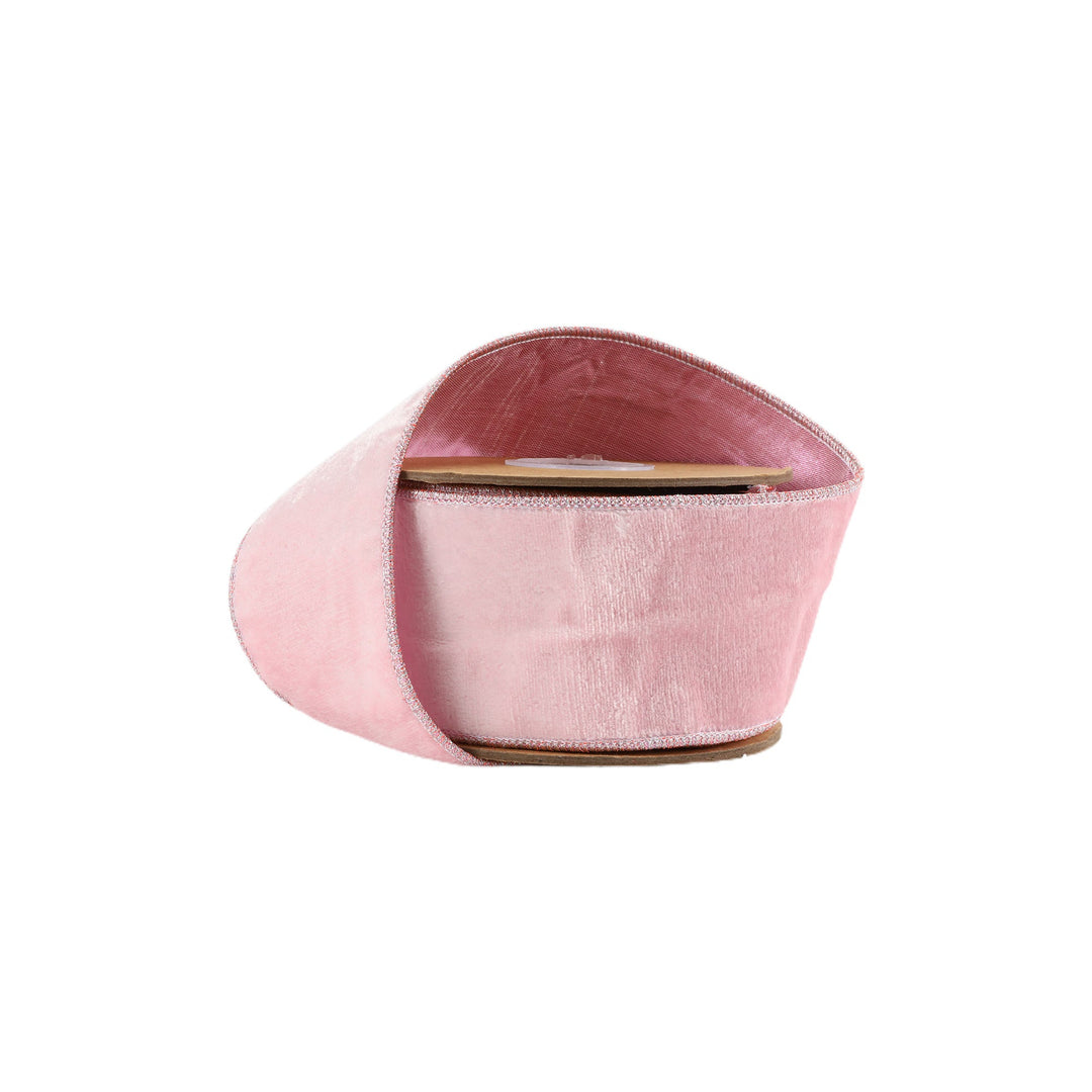 Pale Pink Wired Premium Velvet Ribbon - 2.5"