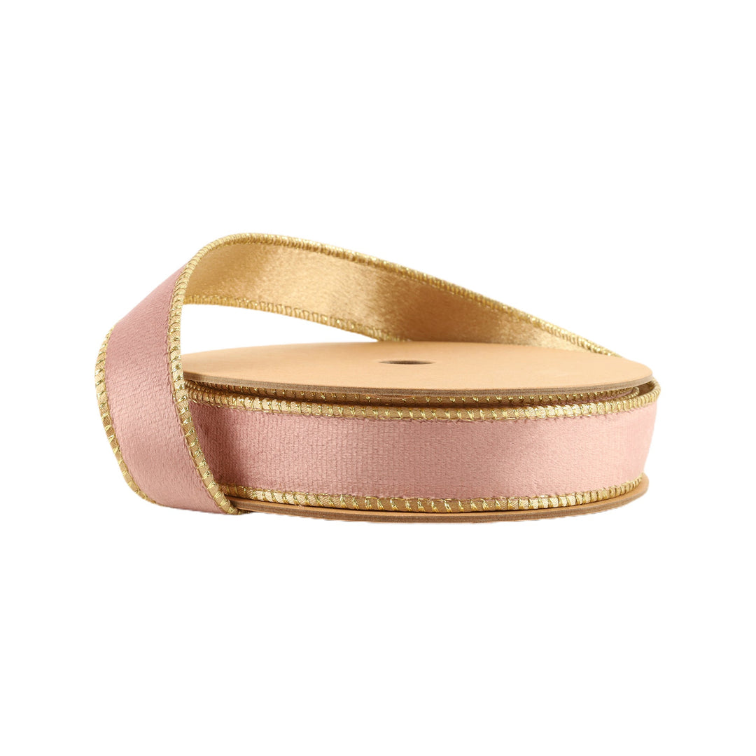 Pink & Gold Reversible Classic Velvet Wired Ribbon - 1"