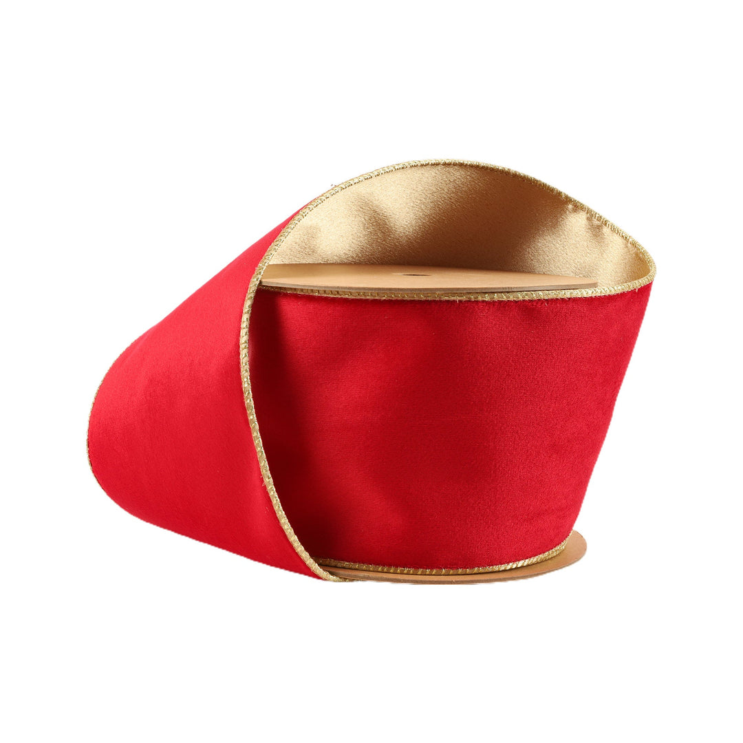 Christmas Red & Gold Reversible Classic Velvet Wired Ribbon - 4"