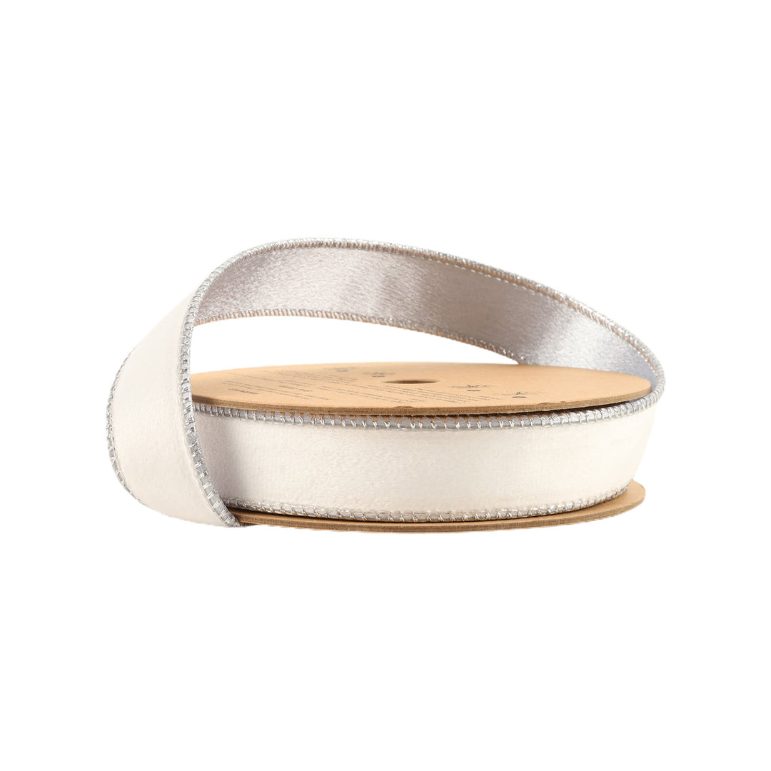 White & Silver Reversible Classic Velvet Wired Ribbon - 1"