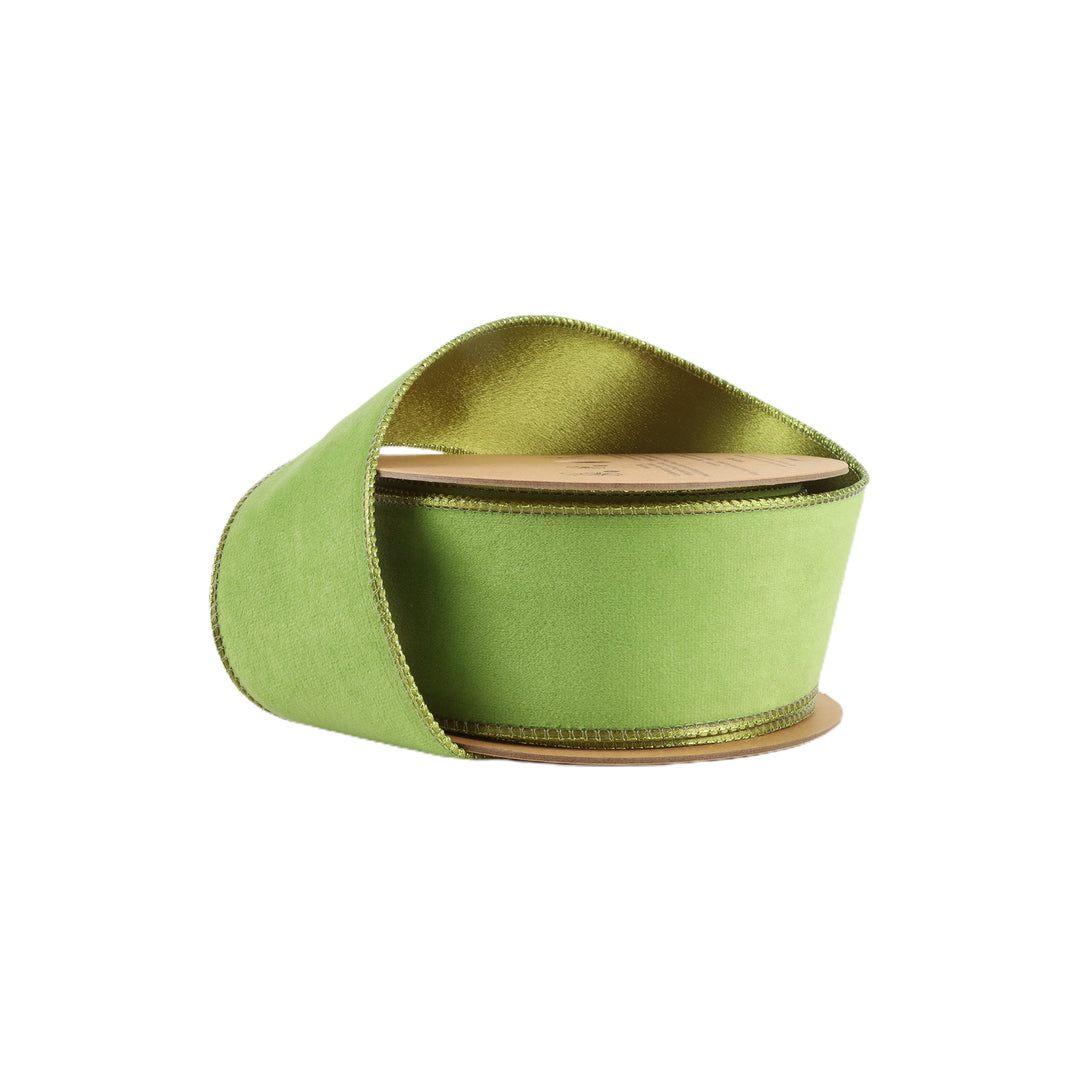 Lime & Shimmer Reversible Classic Velvet Wired Ribbon - 2.5"