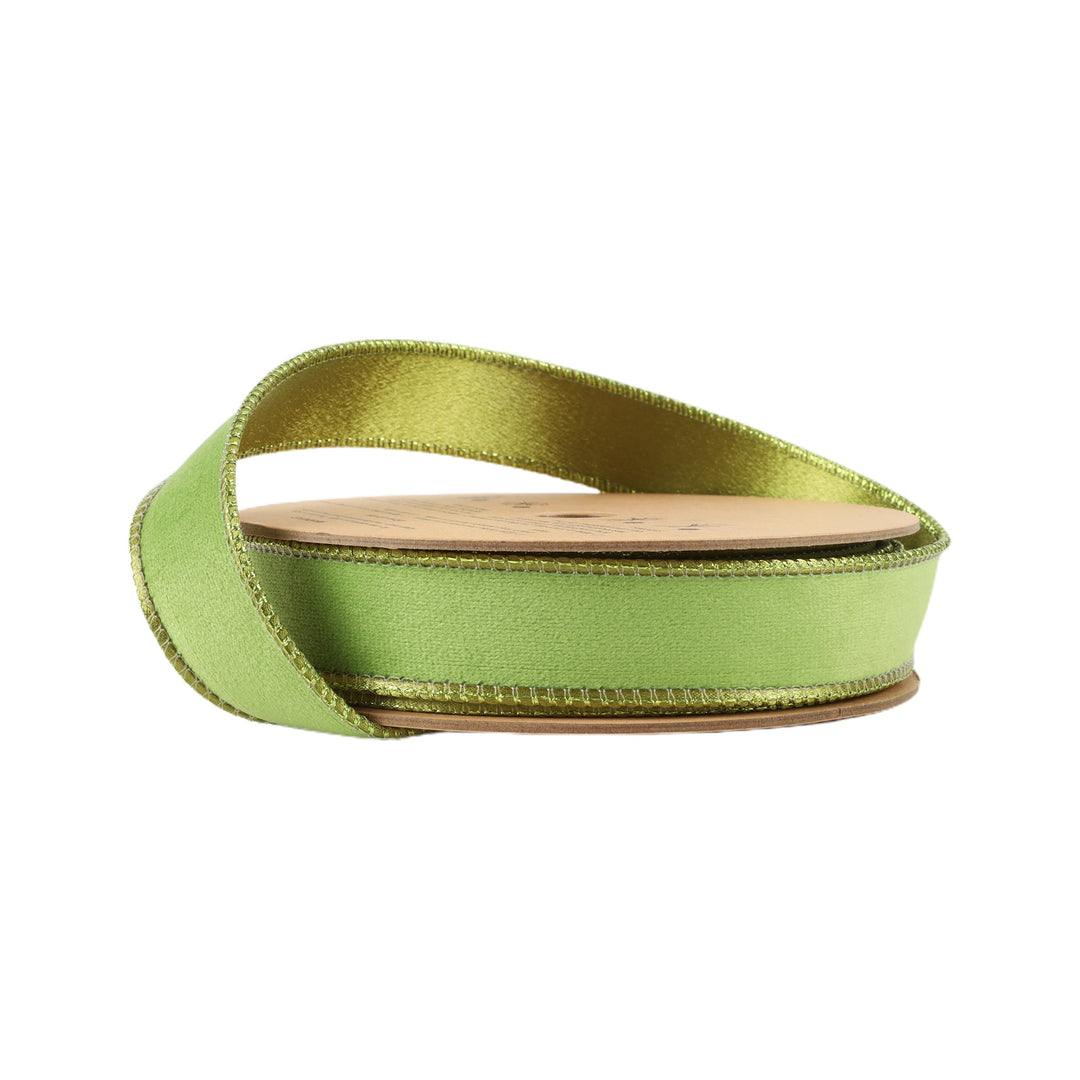 Lime & Shimmer Reversible Classic Velvet Wired Ribbon - 1"