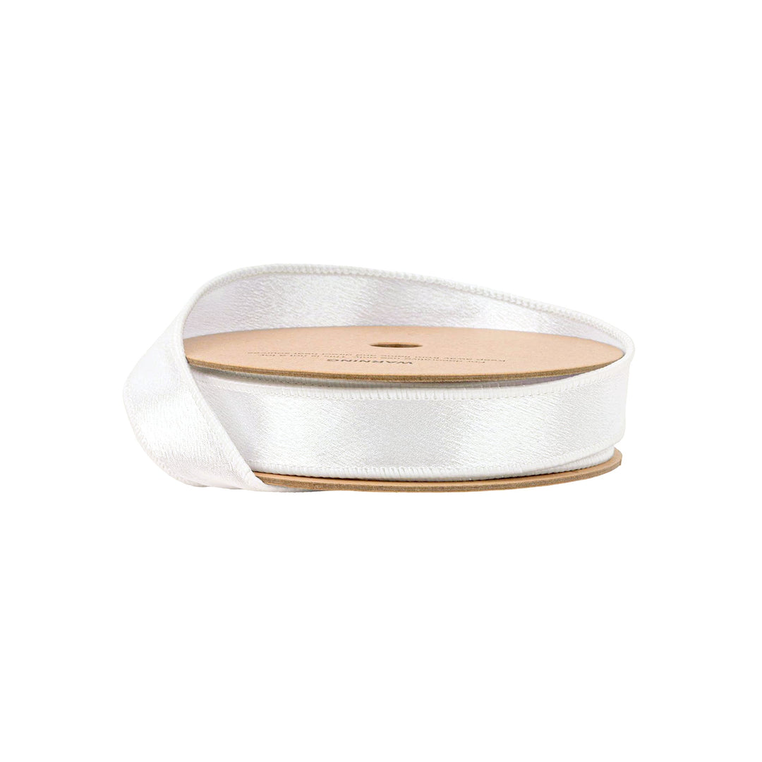 White Shimmer Satin Wired Ribbon - 1"