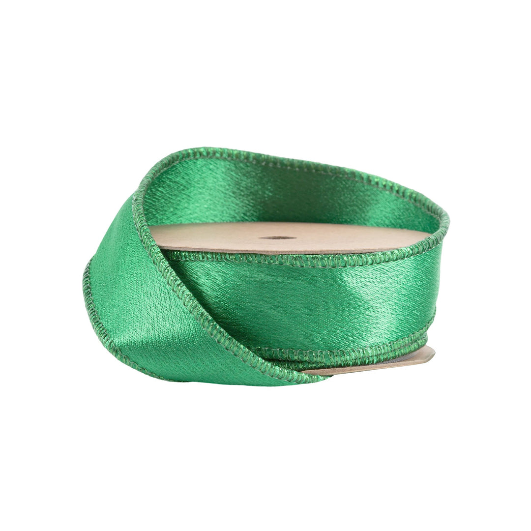 Green Shimmer Satin Wired Ribbon - 1"