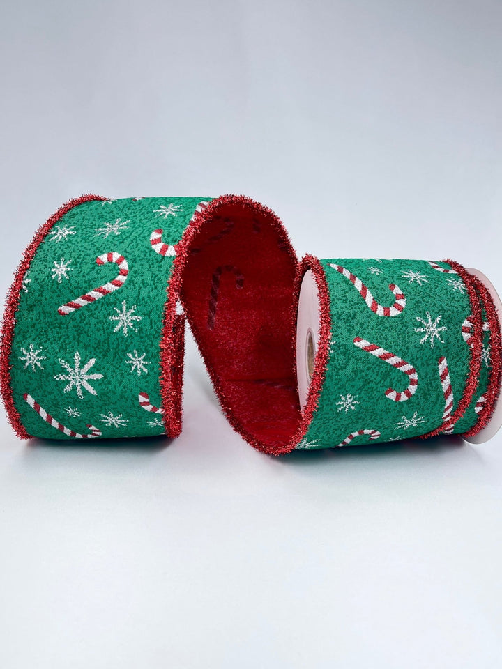 4" wired jacquard red and white candycane wired ribbon - Greenery MarketWired ribbonMTX72708 RDGS