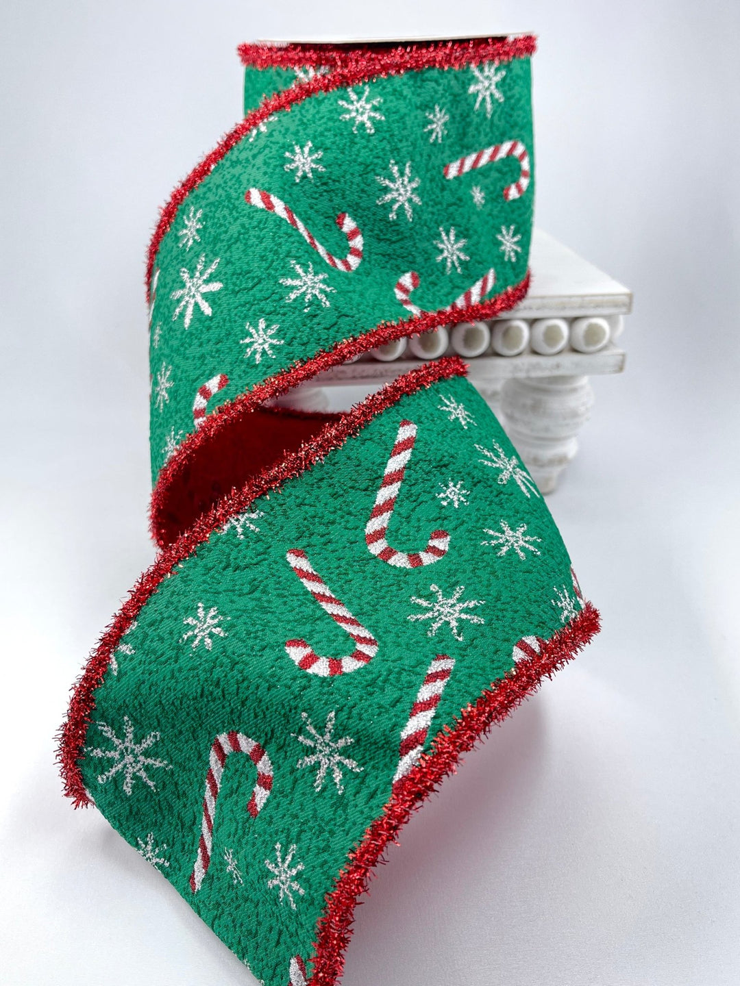 4" wired jacquard red and white candycane wired ribbon - Greenery MarketWired ribbonMTX72708 RDGS
