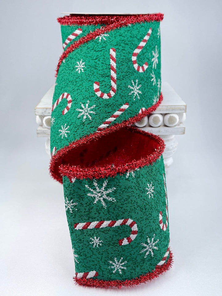 4" wired jacquard red and white candycane wired ribbon - Greenery MarketWired ribbonMTX72708 RDGS
