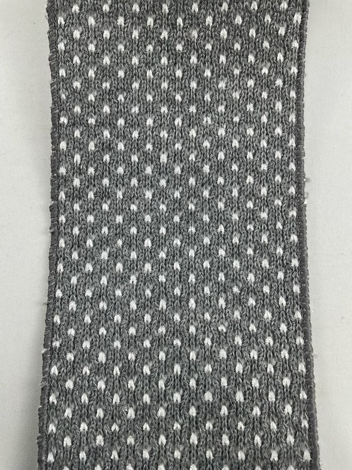 4" woven gray and white ribbon
