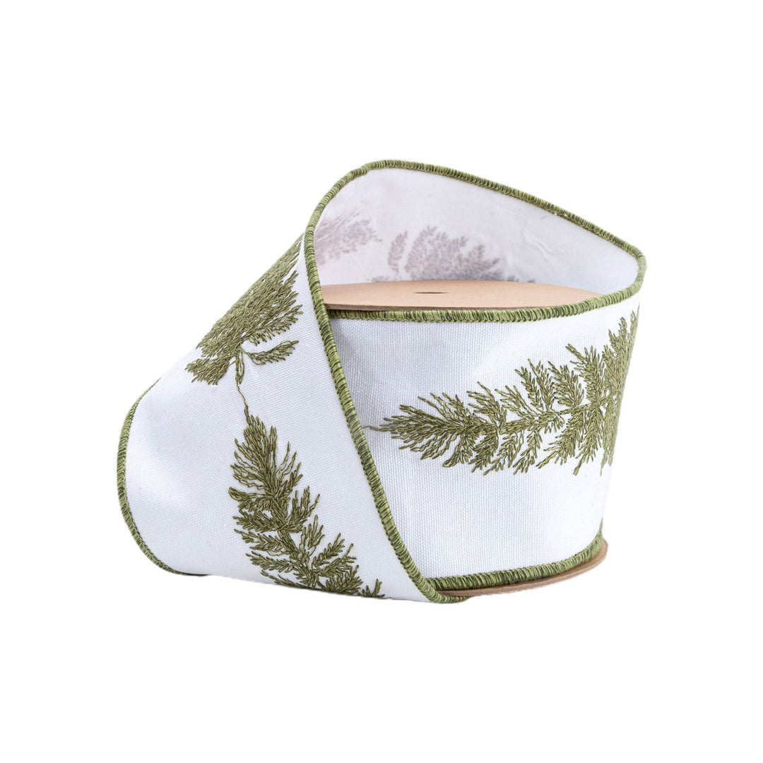 Embroidered Trees Wired Canvas Ribbon - 4"
