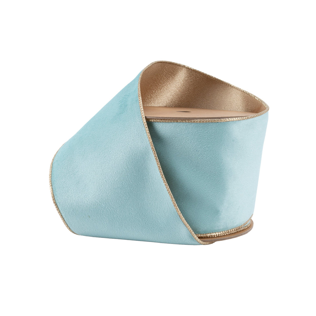 Aqua & Gold Reversible Classic Velvet Wired Ribbon - 4"