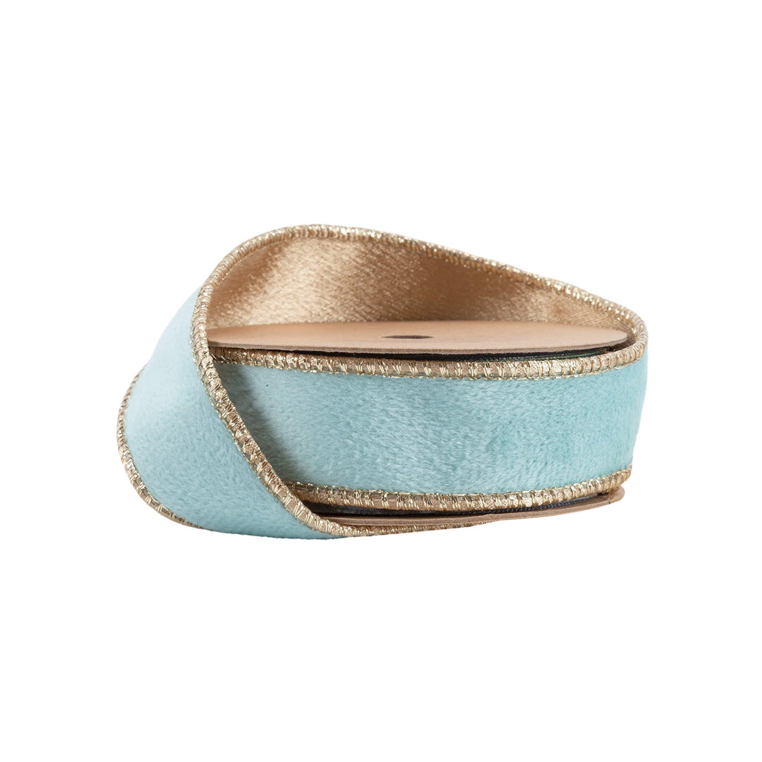 Aqua & Gold Reversible Classic Velvet Wired Ribbon - 1"