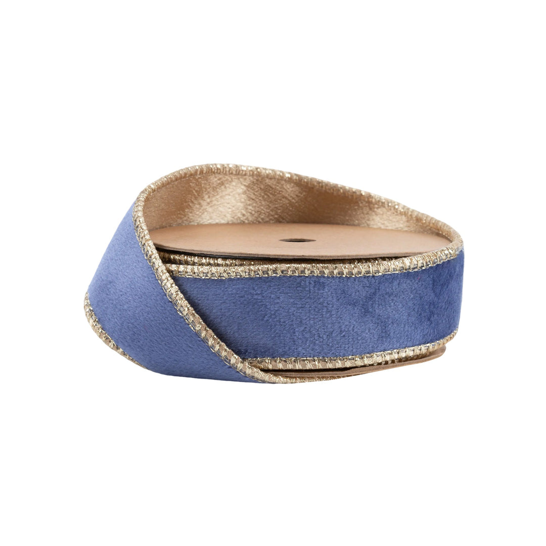 French Blue & Gold Reversible Classic Velvet Wired Ribbon - 1"
