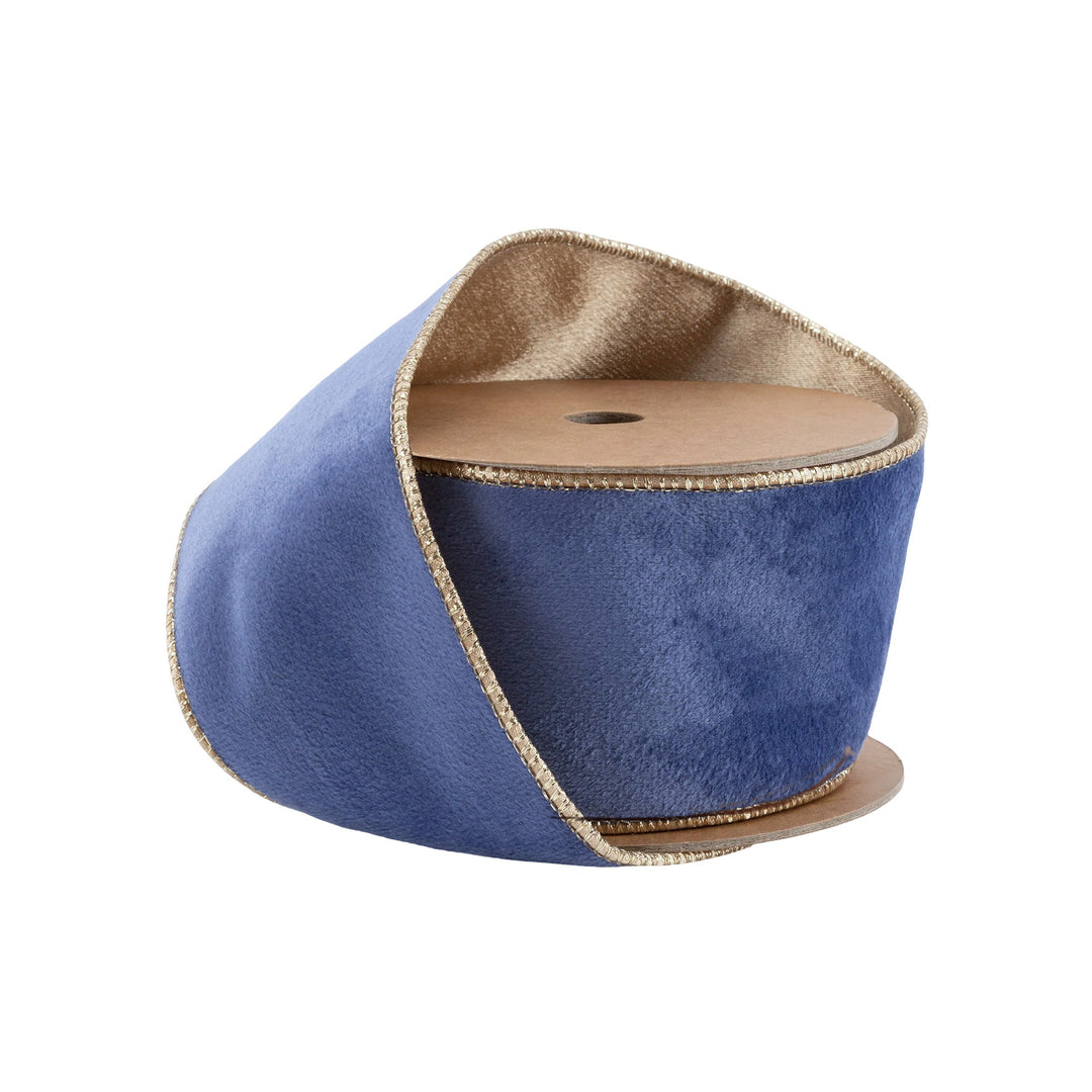 French Blue & Gold Reversible Classic Velvet Wired Ribbon - 2.5"