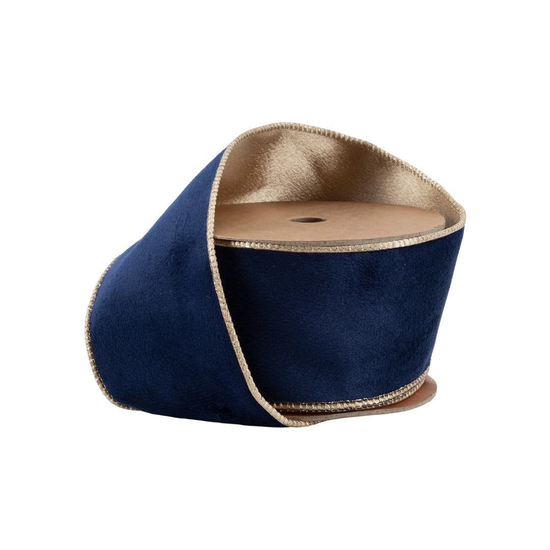 Navy & Gold Reversible Classic Velvet Wired Ribbon - 2.5"