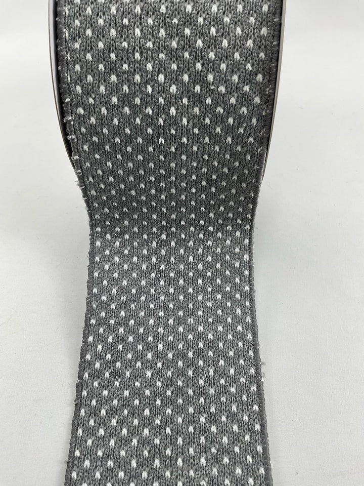 4" woven gray and white ribbon