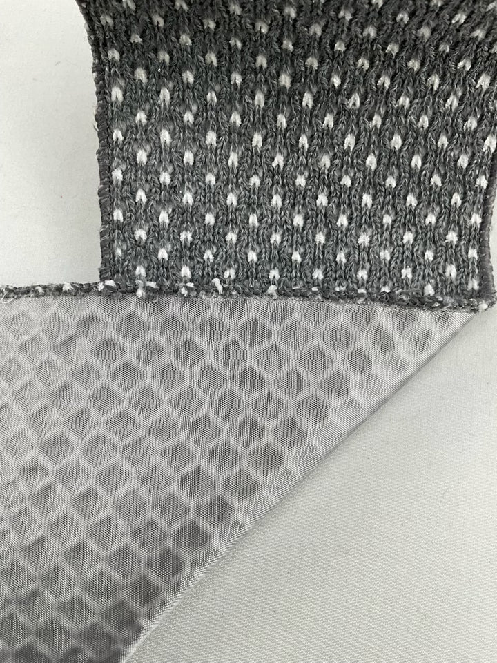 4" woven gray and white ribbon