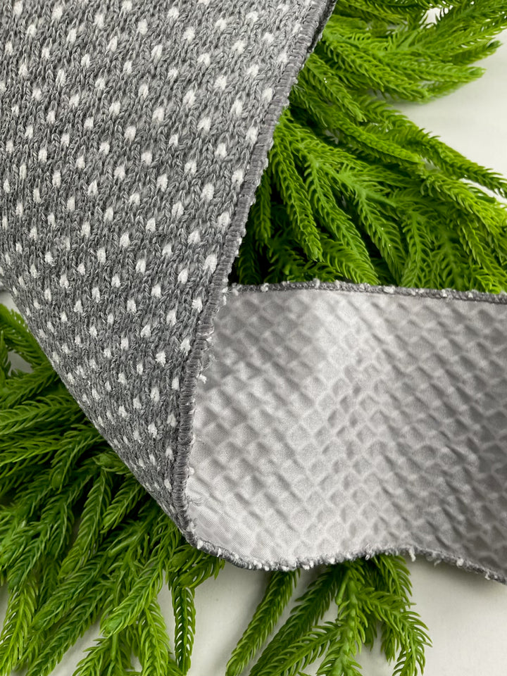4" woven gray and white ribbon