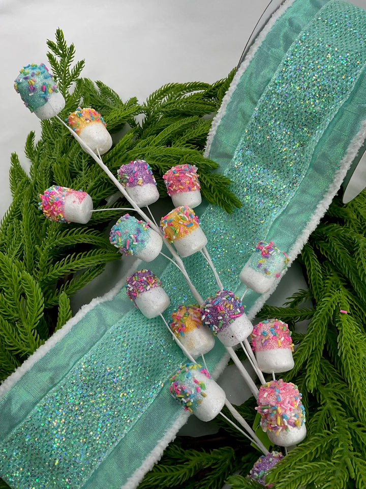 Mint green Glitter metallic wired ribbon, 4”
