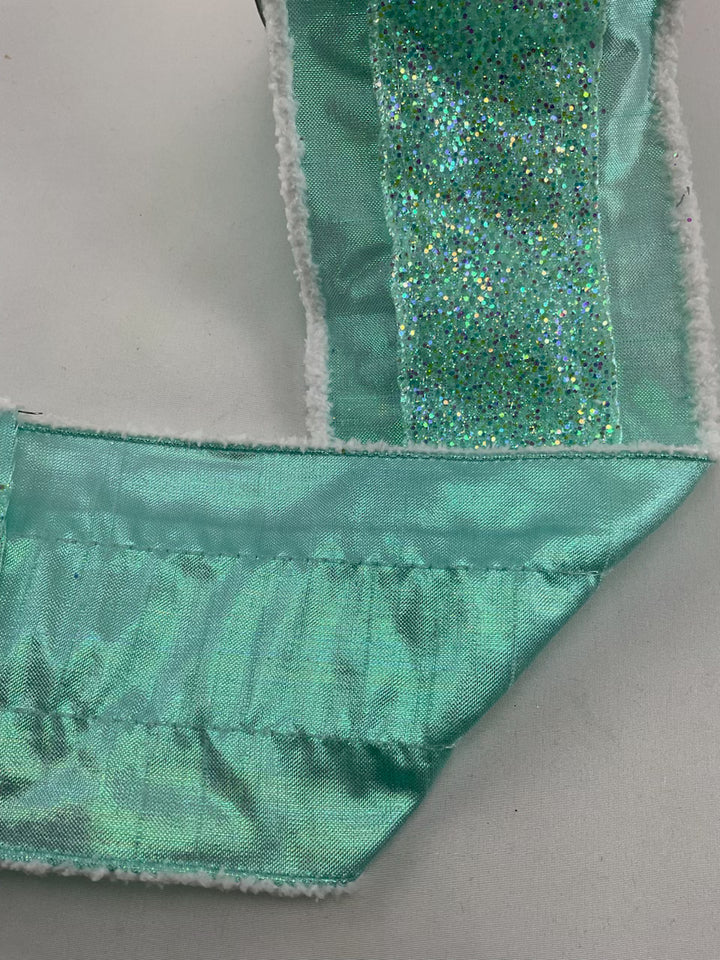 Mint green Glitter metallic wired ribbon, 4”