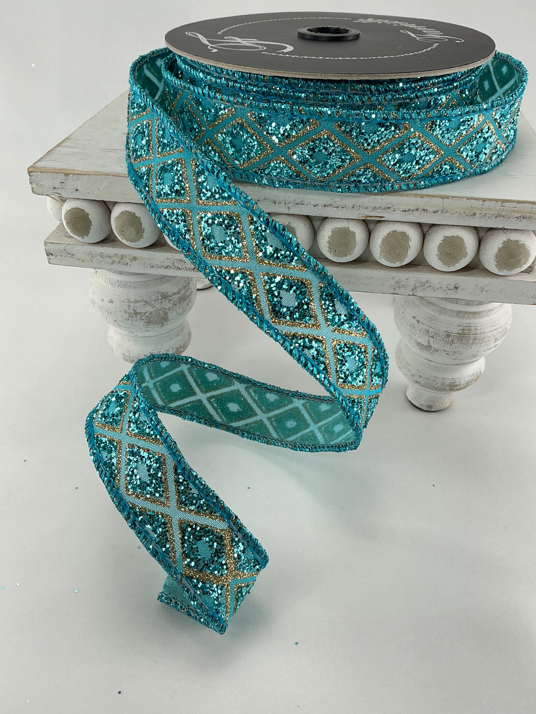 Turquoise, marquise diamond, farrisilk wired ribbon