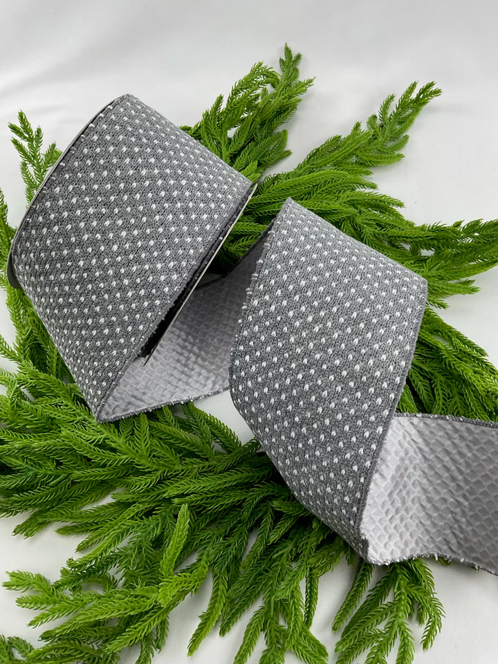 4" woven gray and white ribbon