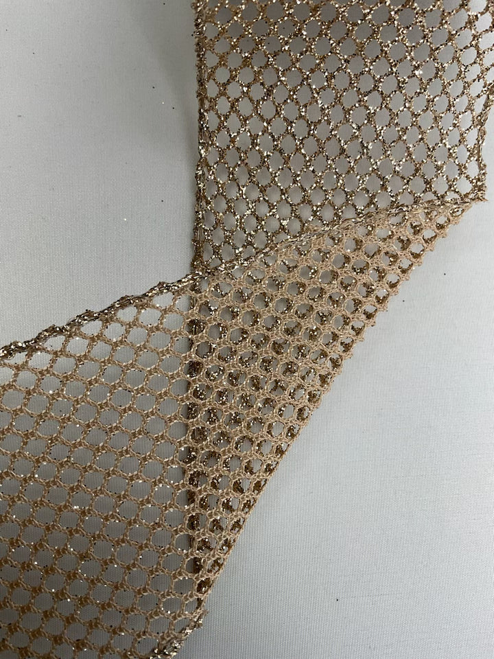 Champagne glitter net wired ribbon, 2.5"