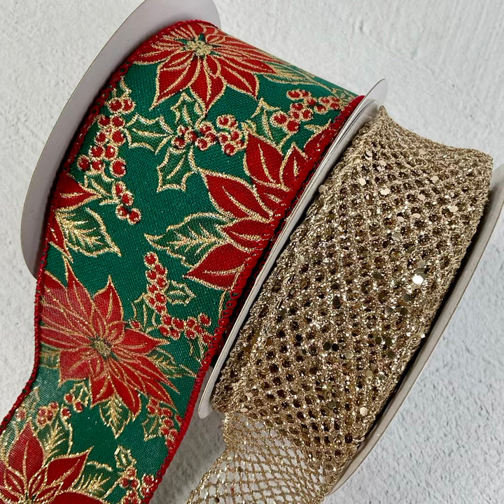 Poinsettia bow bundle x 2 ribbons
