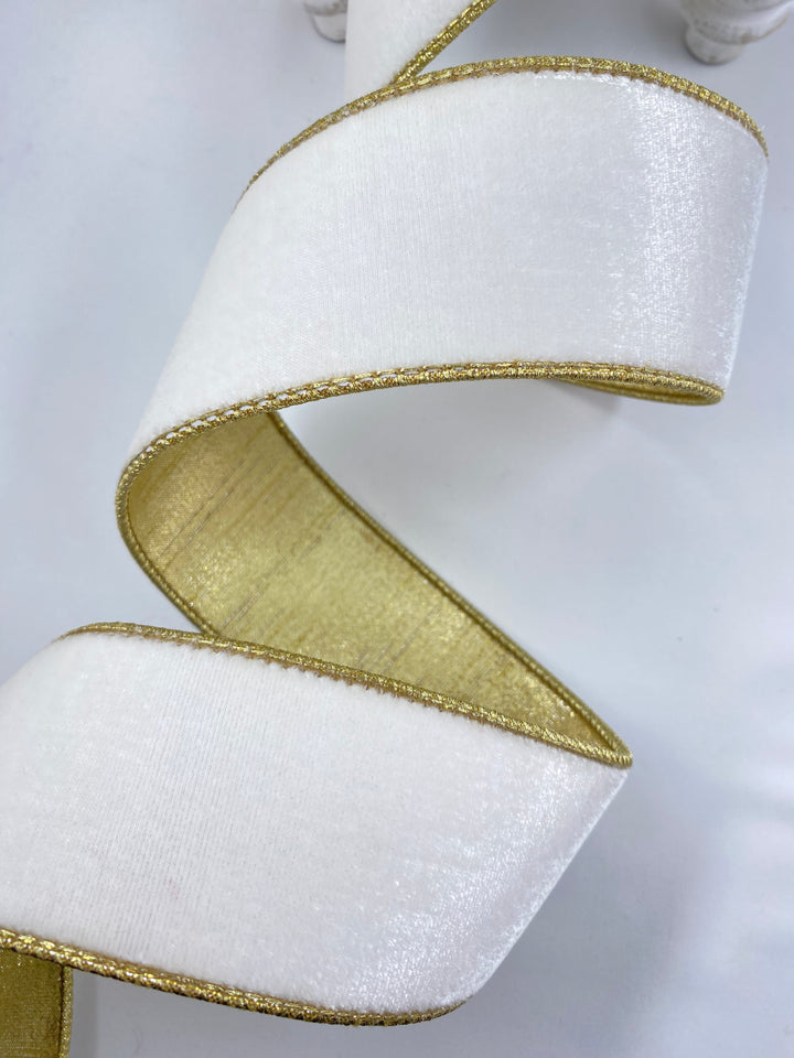 Ivory Flashy Velvet Farrisilk Wired Ribbon - 2.5"