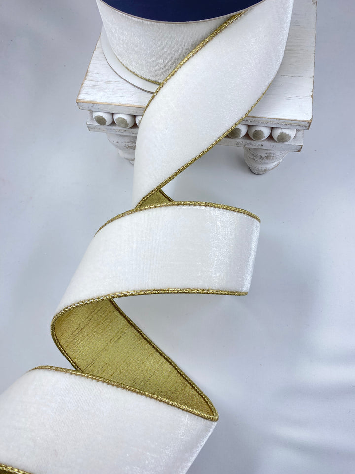 Ivory Flashy Velvet Farrisilk Wired Ribbon - 2.5"