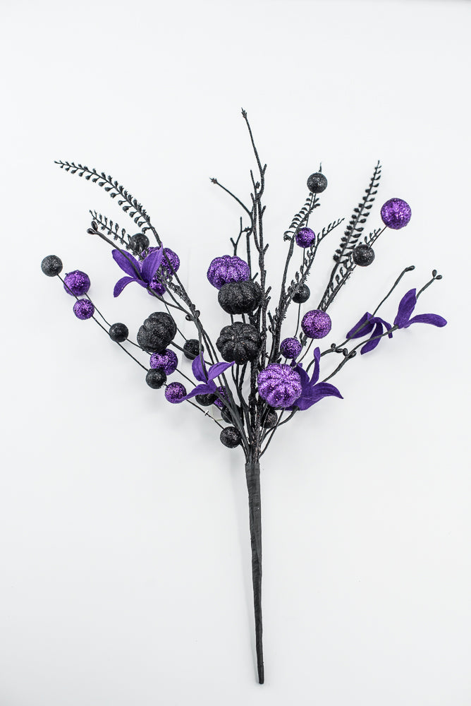 Purple and Black Glitter Pumpkin Ball Pick
