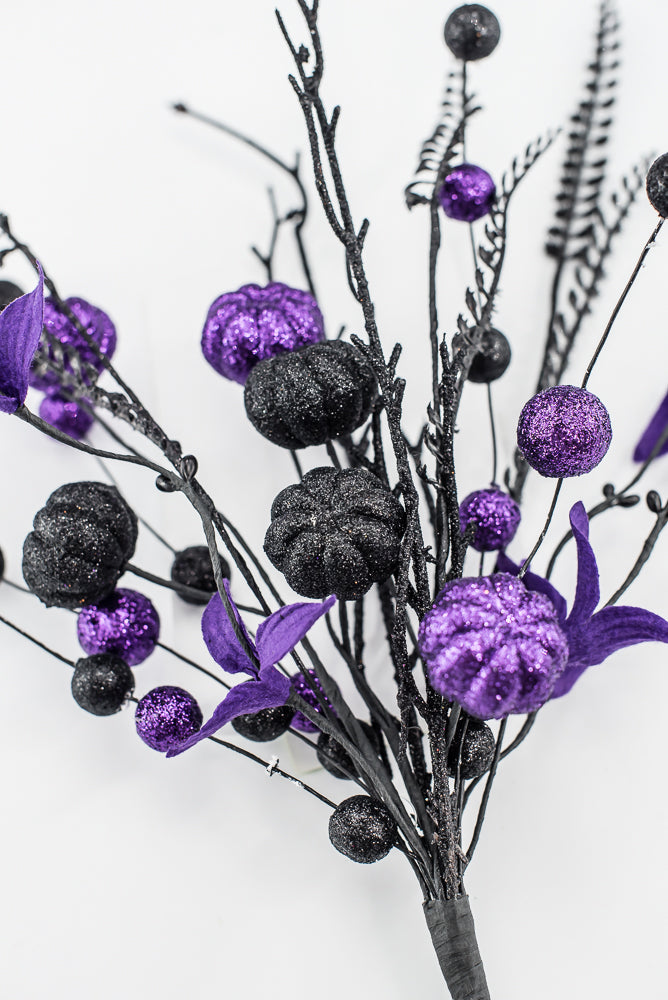Purple and Black Glitter Pumpkin Ball Pick