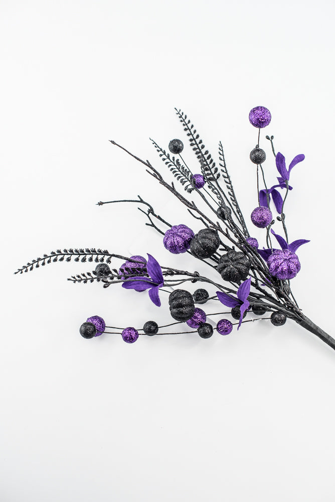 Purple and Black Glitter Pumpkin Ball Pick