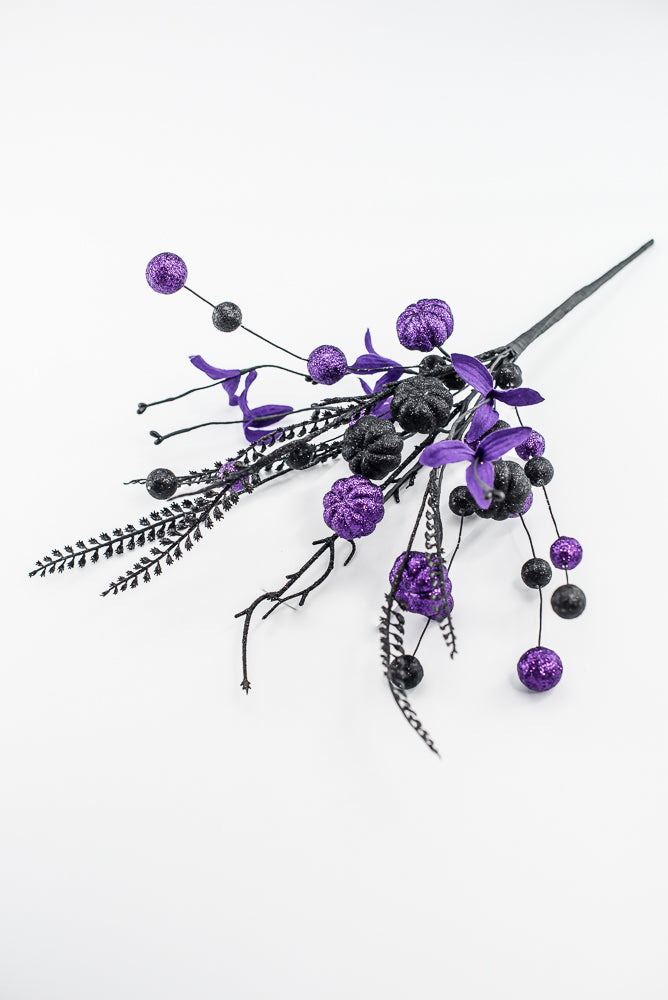 Purple and Black Glitter Pumpkin Ball Pick