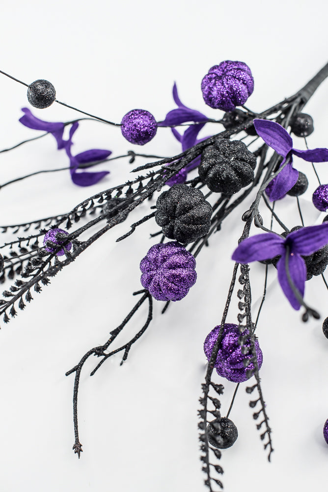 Purple and Black Glitter Pumpkin Ball Pick