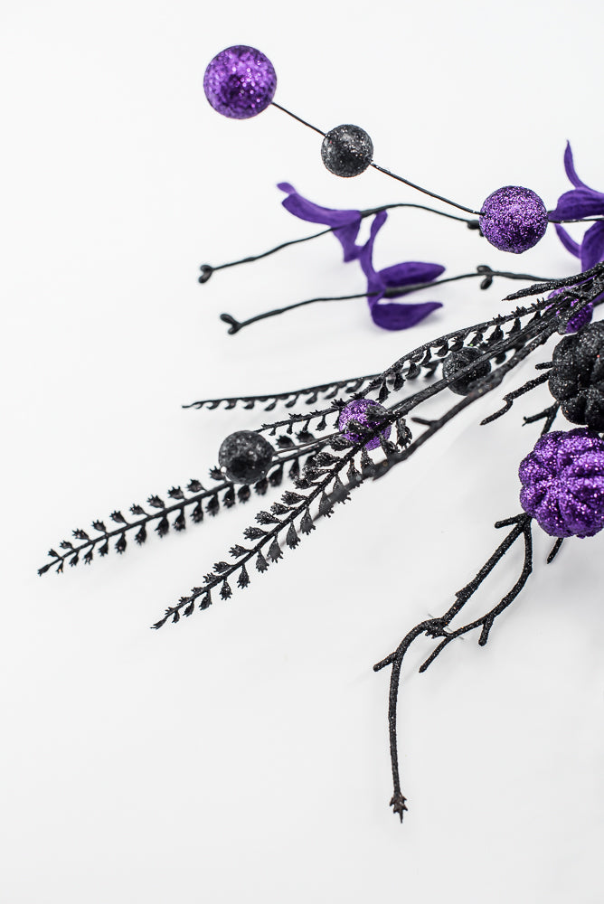 Purple and Black Glitter Pumpkin Ball Pick