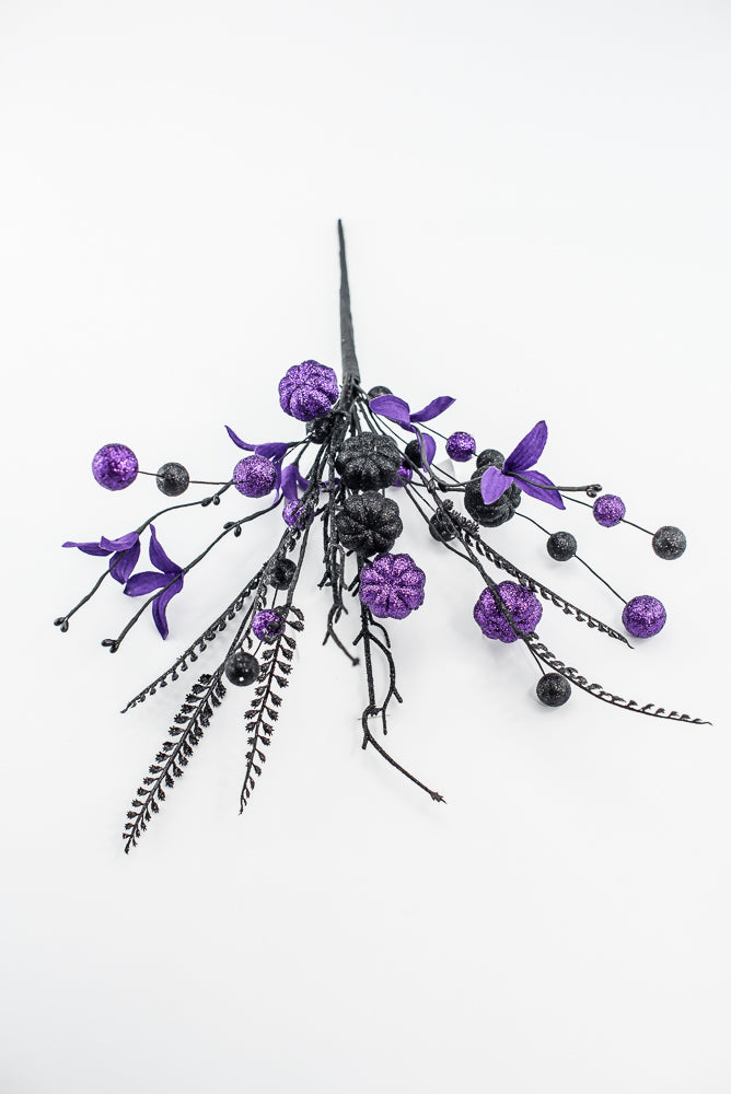 Purple and Black Glitter Pumpkin Ball Pick