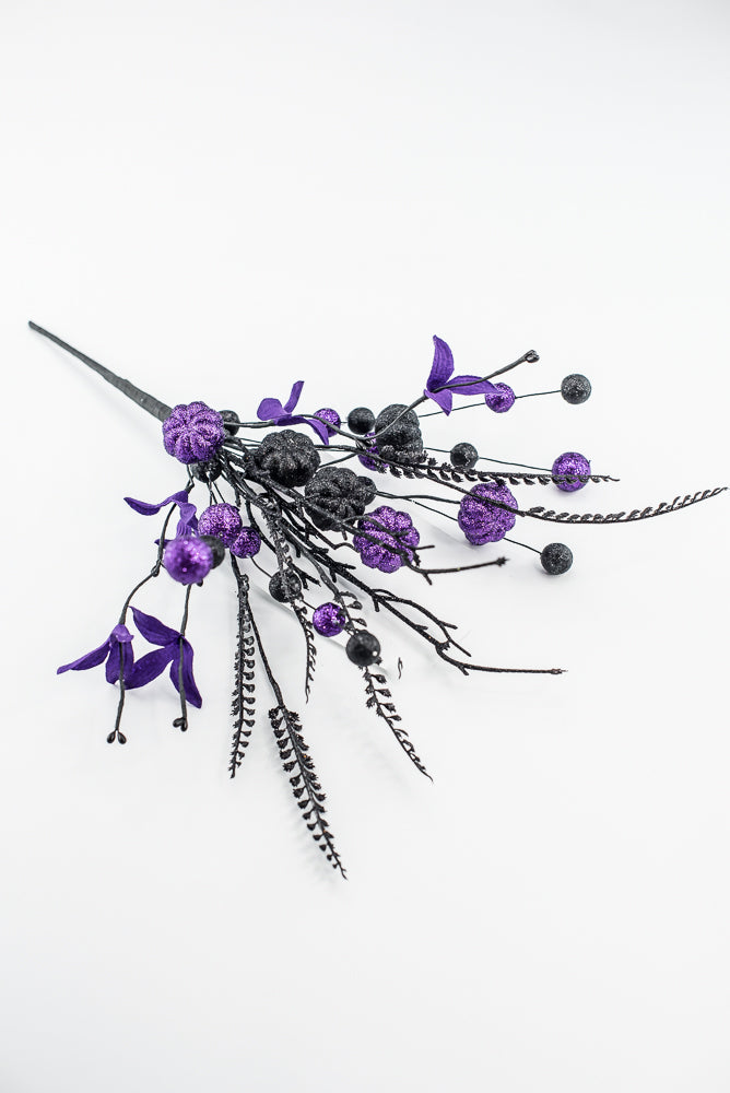 Purple and Black Glitter Pumpkin Ball Pick