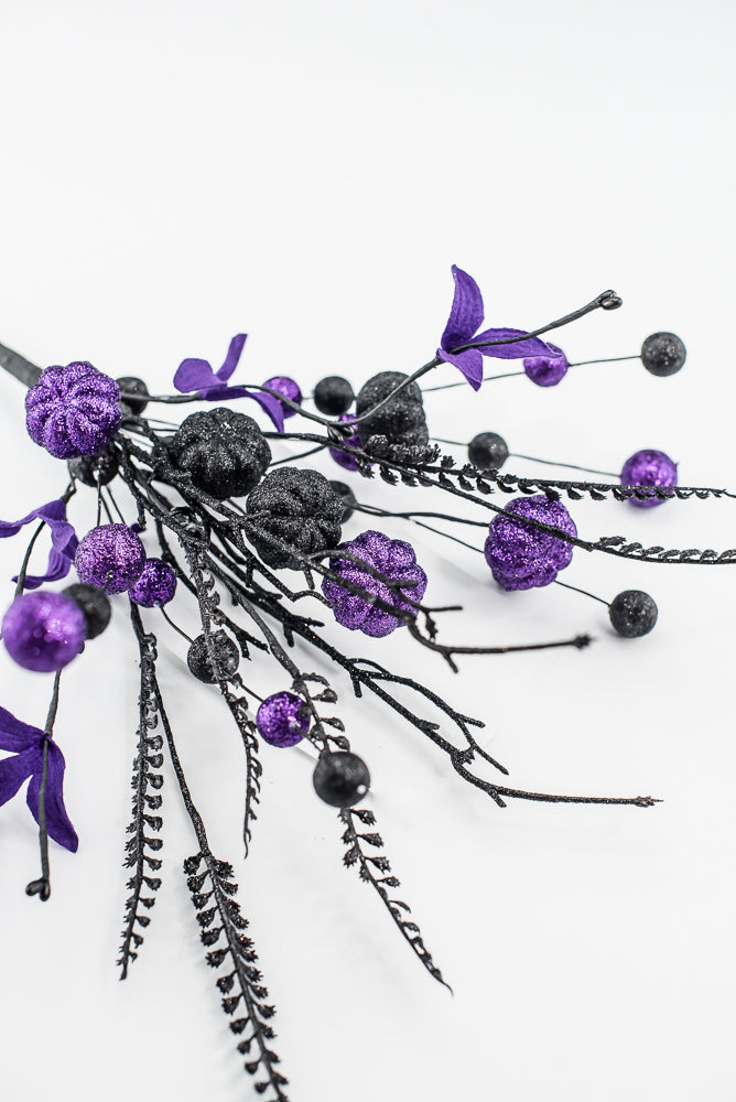 Purple and Black Glitter Pumpkin Ball Pick