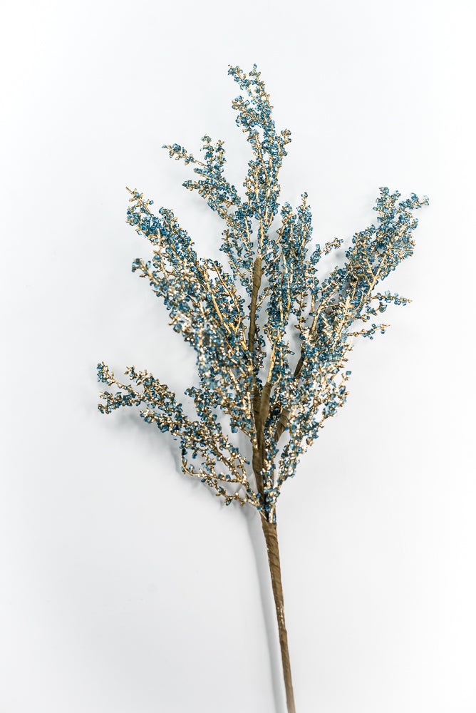 Blue and Gold Iced Twig Spray