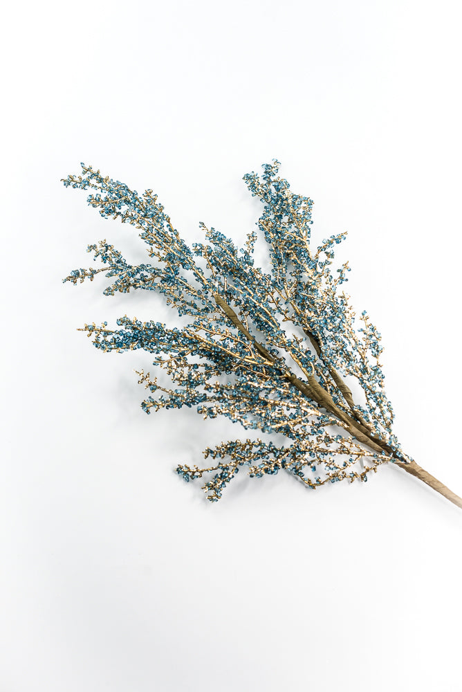 Blue and Gold Iced Twig Spray