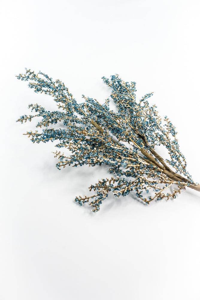 Blue and Gold Iced Twig Spray