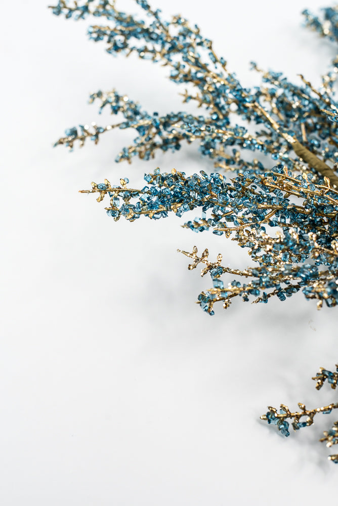 Blue and Gold Iced Twig Spray