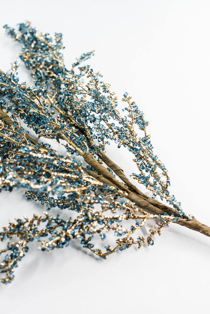 Blue and Gold Iced Twig Spray