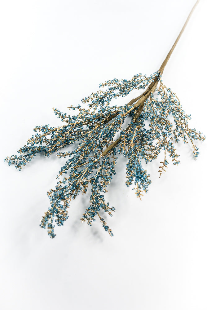 Blue and Gold Iced Twig Spray