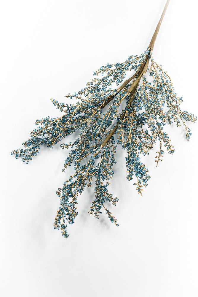 Blue and Gold Iced Twig Spray