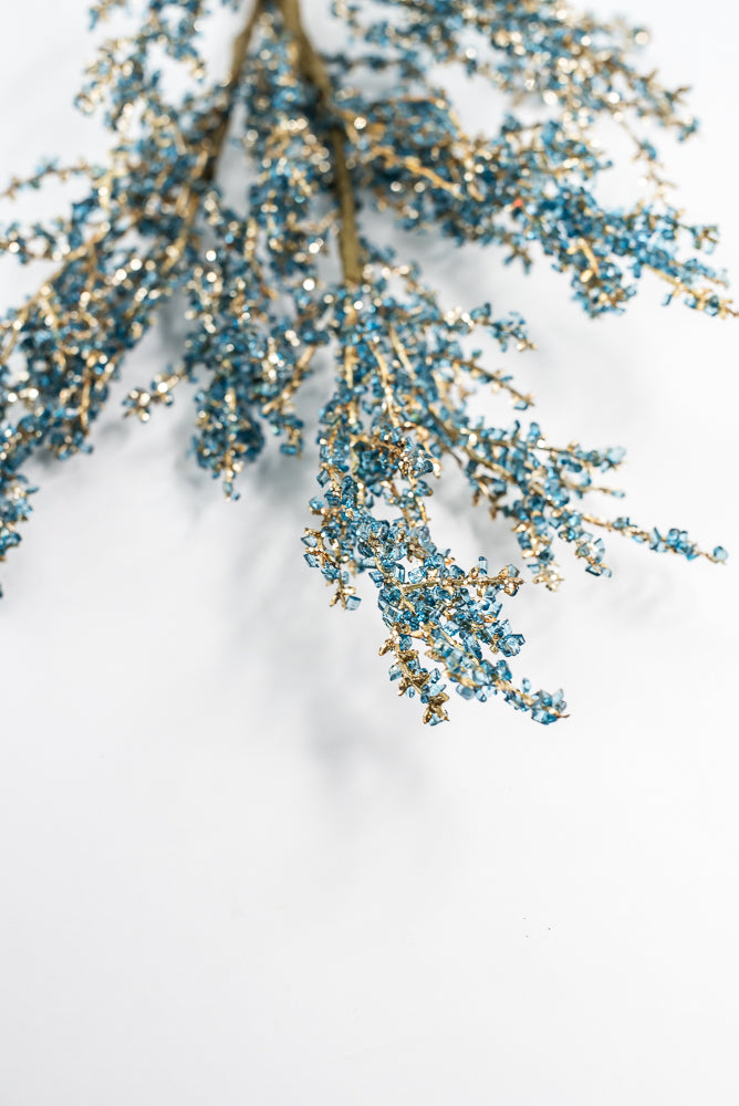 Blue and Gold Iced Twig Spray