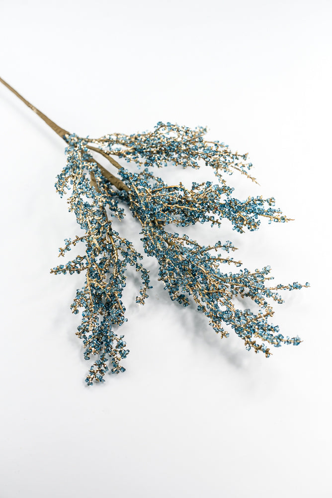 Blue and Gold Iced Twig Spray