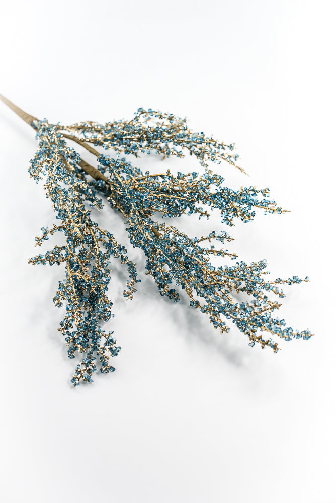 Blue and Gold Iced Twig Spray