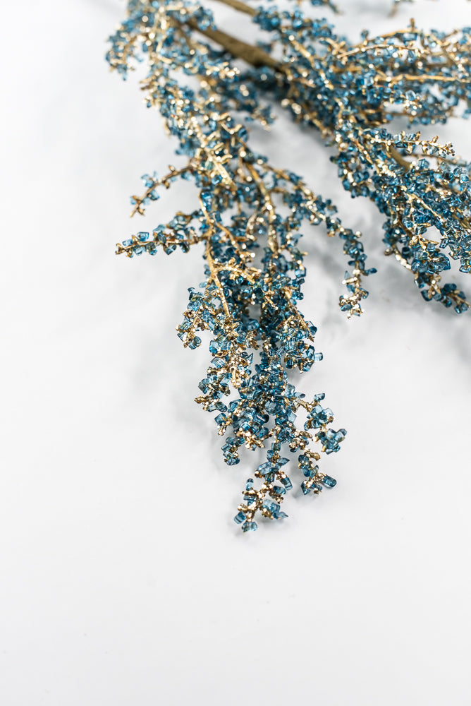 Blue and Gold Iced Twig Spray