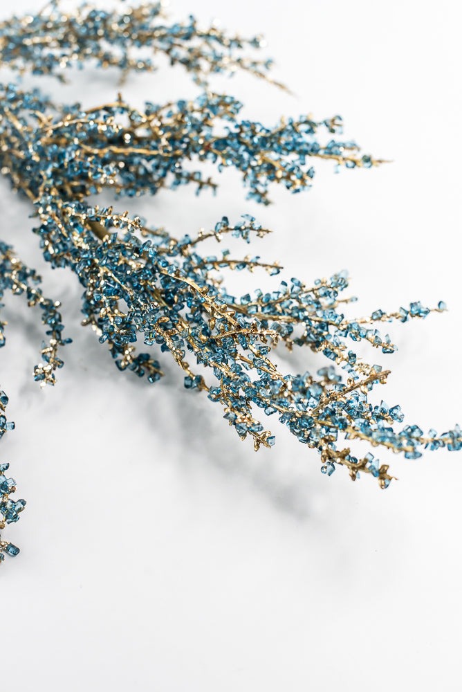 Blue and Gold Iced Twig Spray